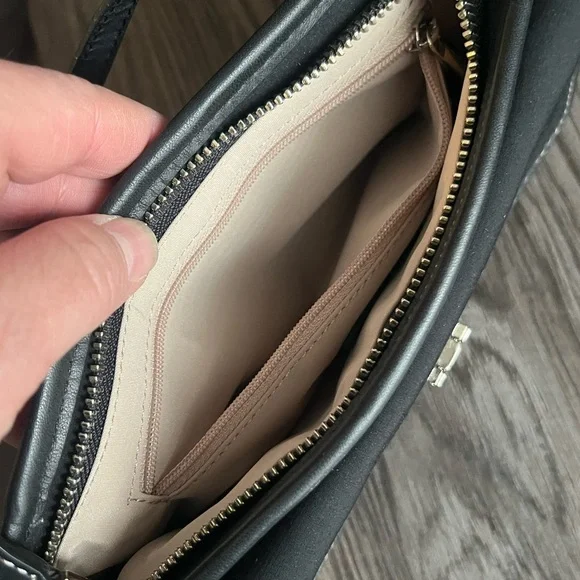 Cole Haan Black Leather Trim Wristlet Clutch Silver Lift Lock Nylon Mini Bag 9” - Picture 9 of 12